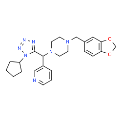 ChemSpider 2D Image | 1-(1,3-Benzodioxol-5-ylmethyl)-4-[(1-cyclopentyl-1H-tetrazol-5-yl)(3-pyridinyl)methyl]piperazine | C24H29N7O2