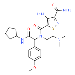 ChemSpider 2D Image | 4-Amino-N~5~-[2-(cyclopentylamino)-1-(4-methoxyphenyl)-2-oxoethyl]-N~5~-[2-(dimethylamino)ethyl]-1,2-thiazole-3,5-dicarboxamide | C23H32N6O4S