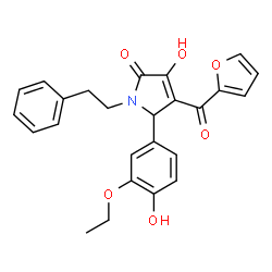 ChemSpider 2D Image | 5-(3-Ethoxy-4-hydroxyphenyl)-4-(2-furoyl)-3-hydroxy-1-(2-phenylethyl)-1,5-dihydro-2H-pyrrol-2-one | C25H23NO6