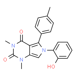 ChemSpider 2D Image | 6-(2-Hydroxy-phenyl)-1,3-dimethyl-5-p-tolyl-1,6-dihydro-pyrrolo[3,4-d]pyrimidine-2,4-dione | C21H19N3O3