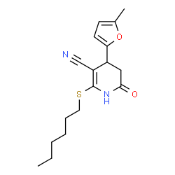 ChemSpider 2D Image | 2-(Hexylsulfanyl)-4-(5-methyl-2-furyl)-6-oxo-1,4,5,6-tetrahydro-3-pyridinecarbonitrile | C17H22N2O2S