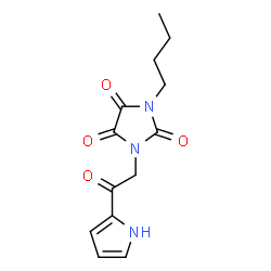 ChemSpider 2D Image | 1-Butyl-3-[2-oxo-2-(1H-pyrrol-2-yl)ethyl]-2,4,5-imidazolidinetrione | C13H15N3O4