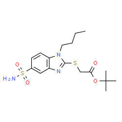 ChemSpider 2D Image | 2-Methyl-2-propanyl [(1-butyl-5-sulfamoyl-1H-benzimidazol-2-yl)sulfanyl]acetate | C17H25N3O4S2