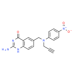 ChemSpider 2D Image | 2-amino-6-{[(4-nitrophenyl)(prop-2-yn-1-yl)amino]methyl}quinazolin-4-ol | C18H15N5O3
