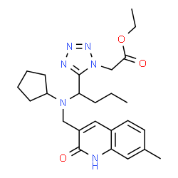 ChemSpider 2D Image | Ethyl [5-(1-{cyclopentyl[(7-methyl-2-oxo-1,2-dihydro-3-quinolinyl)methyl]amino}butyl)-1H-tetrazol-1-yl]acetate | C25H34N6O3