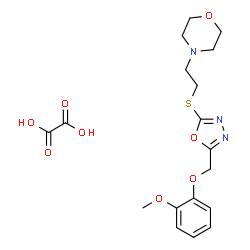 ChemSpider 2D Image | 4-[2-({5-[(2-Methoxyphenoxy)methyl]-1,3,4-oxadiazol-2-yl}sulfanyl)ethyl]morpholine ethanedioate (1:1) | C18H23N3O8S
