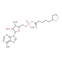 ChemSpider 2D Image | 9-{5-O-[{[5-(1,2-Dithiolan-3-yl)pentanoyl]oxy}(hydroxy)phosphoryl]pentofuranosyl}-9H-purin-6-amine | C18H26N5O8PS2