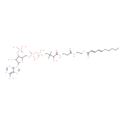 ChemSpider 2D Image | S-{1-[5-(6-Amino-9H-purin-9-yl)-4-hydroxy-3-(phosphonooxy)tetrahydro-2-furanyl]-3,5,9-trihydroxy-8,8-dimethyl-3,5-dioxido-10,14-dioxo-2,4,6-trioxa-11,15-diaza-3lambda~5~,5lambda~5~-diphosphaheptadecan
-17-yl} 2,4-decadienethioate | C31H50N7O17P3S