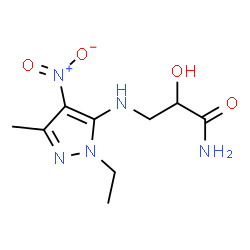 ChemSpider 2D Image | 3-[(1-Ethyl-3-methyl-4-nitro-1H-pyrazol-5-yl)amino]-2-hydroxypropanamide | C9H15N5O4