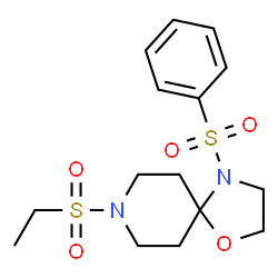 ChemSpider 2D Image | 8-(Ethylsulfonyl)-4-(phenylsulfonyl)-1-oxa-4,8-diazaspiro[4.5]decane | C15H22N2O5S2