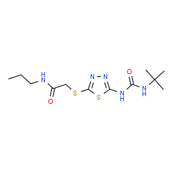 ChemSpider 2D Image | 2-[(5-{[(2-Methyl-2-propanyl)carbamoyl]amino}-1,3,4-thiadiazol-2-yl)sulfanyl]-N-propylacetamide | C12H21N5O2S2