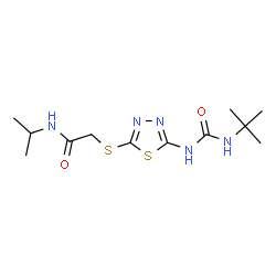 ChemSpider 2D Image | N-Isopropyl-2-[(5-{[(2-methyl-2-propanyl)carbamoyl]amino}-1,3,4-thiadiazol-2-yl)sulfanyl]acetamide | C12H21N5O2S2