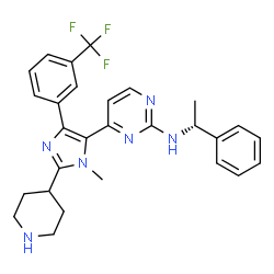 ChemSpider 2D Image | 4-{1-Methyl-2-(4-piperidinyl)-4-[3-(trifluoromethyl)phenyl]-1H-imidazol-5-yl}-N-[(1R)-1-phenylethyl]-2-pyrimidinamine | C28H29F3N6