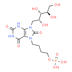 ChemSpider 2D Image | 1-Deoxy-1-{2,6,8-trioxo-7-[4-(phosphonooxy)butyl]-1,2,3,6,7,8-hexahydro-9H-purin-9-yl}-D-arabinitol | C14H23N4O11P