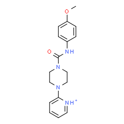 ChemSpider 2D Image | 2-{4-[(4-Methoxyphenyl)carbamoyl]-1-piperazinyl}pyridinium | C17H21N4O2