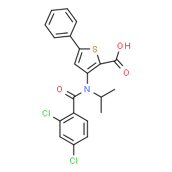 ChemSpider 2D Image | 3-[(2,4-Dichlorobenzoyl)(isopropyl)amino]-5-phenyl-2-thiophenecarboxylic acid | C21H17Cl2NO3S