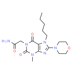 ChemSpider 2D Image | 2-[3-Methyl-8-(4-morpholinyl)-2,6-dioxo-7-pentyl-2,3,6,7-tetrahydro-1H-purin-1-yl]acetamide | C17H26N6O4