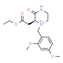 ChemSpider 2D Image | (2S)-1-(2,4-Dimethoxybenzyl)-2-(2-ethoxy-2-oxoethyl)-3-oxopiperazin-1-ium | C17H25N2O5