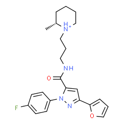ChemSpider 2D Image | (2R)-1-[3-({[1-(4-Fluorophenyl)-3-(2-furyl)-1H-pyrazol-5-yl]carbonyl}amino)propyl]-2-methylpiperidinium | C23H28FN4O2