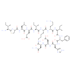 ChemSpider 2D Image | N-({2-[(1S,2S)-1-Amino-2-methylbutyl]-4,5-dihydro-1,3-thiazol-4-yl}carbonyl)-L-leucyl-D-alpha-glutamyl-N-[(3S,6R,9S,12R,15S,18R,21S)-3-(2-amino-2-oxoethyl)-18-(3-aminopropyl)-12-benzyl-15-[(2S)-2-buta
nyl]-6-(carboxymethyl)-9-(1H-imidazol-4-ylmethyl)-2,5,8,11,14,17,20-heptaoxo-1,4,7,10,13,16,19-heptaazacyclopentacosan-21-yl]-L-isoleucinamide | C66H103N17O16S