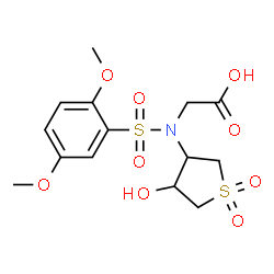 ChemSpider 2D Image | N-[(2,5-Dimethoxyphenyl)sulfonyl]-N-(4-hydroxy-1,1-dioxidotetrahydro-3-thiophenyl)glycine | C14H19NO9S2
