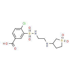 ChemSpider 2D Image | 4-Chloro-3-({2-[(1,1-dioxidotetrahydro-3-thiophenyl)amino]ethyl}sulfamoyl)benzoic acid | C13H17ClN2O6S2