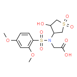 ChemSpider 2D Image | N-[(2,4-Dimethoxyphenyl)sulfonyl]-N-(4-hydroxy-1,1-dioxidotetrahydro-3-thiophenyl)glycine | C14H19NO9S2