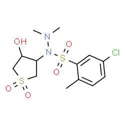 ChemSpider 2D Image | 5-Chloro-N-(4-hydroxy-1,1-dioxidotetrahydro-3-thiophenyl)-N',N',2-trimethylbenzenesulfonohydrazide | C13H19ClN2O5S2