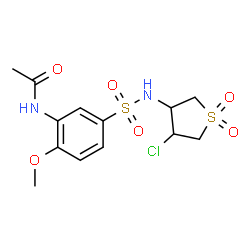 ChemSpider 2D Image | N-{5-[(4-Chloro-1,1-dioxidotetrahydro-3-thiophenyl)sulfamoyl]-2-methoxyphenyl}acetamide | C13H17ClN2O6S2