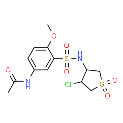 ChemSpider 2D Image | N-{3-[(4-Chloro-1,1-dioxidotetrahydro-3-thiophenyl)sulfamoyl]-4-methoxyphenyl}acetamide | C13H17ClN2O6S2
