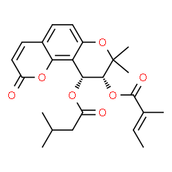 ChemSpider 2D Image | (9R,10R)-8,8-Dimethyl-10-[(3-methylbutanoyl)oxy]-2-oxo-9,10-dihydro-2H,8H-pyrano[2,3-f]chromen-9-yl (2E)-2-methyl-2-butenoate | C24H28O7