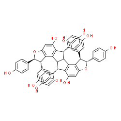 ChemSpider 2D Image | (1R,2R,6S,7S,8S,12S)-1,7-Bis(3,5-dihydroxyphenyl)-2,6,8,12-tetrakis(4-hydroxyphenyl)-1,2,6,6a,7,8,12,12a-octahydrofuro[2'',3'':6',7']indeno[1',2':2,3]indeno[5,4-b]furan-5,11-diol | C56H42O12