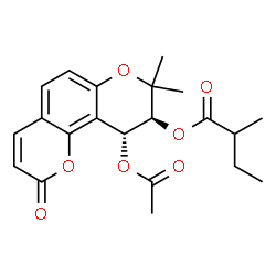ChemSpider 2D Image | (9S,10R)-10-Acetoxy-8,8-dimethyl-2-oxo-9,10-dihydro-2H,8H-pyrano[2,3-f]chromen-9-yl 2-methylbutanoate | C21H24O7
