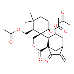 ChemSpider 2D Image | (1S,1'R,2R,6S,6'R,7'R)-6-(Acetoxymethyl)-5,5-dimethyl-10'-methylene-2',11'-dioxo-3'-oxaspiro[cyclohexane-1,5'-tricyclo[7.2.1.0~1,6~]dodecane]-2,7'-diyl diacetate | C26H34O9