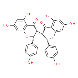 ChemSpider 2D Image | (2R,2'S,3R,3'S)-5,5',7,7'-Tetrahydroxy-2,2'-bis(4-hydroxyphenyl)-2,2',3,3'-tetrahydro-4H,4'H-3,3'-bichromene-4,4'-dione | C30H22O10