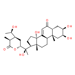 ChemSpider 2D Image | (2beta,3beta,5beta,22R,24S,25S,28R)-2,3,14,20,28-Pentahydroxy-22,26-epoxystigmast-7-ene-6,26-dione | C29H44O8