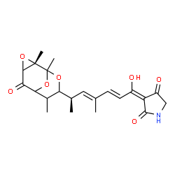 ChemSpider 2D Image | (3E)-3-{(2E,4E,6R)-1-Hydroxy-4-methyl-6-[(2S)-1,2,7-trimethyl-5-oxo-3,9,10-trioxatricyclo[4.3.1.0~2,4~]dec-8-yl]-2,4-heptadien-1-ylidene}-2,4-pyrrolidinedione (non-preferred name) | C22H27NO7