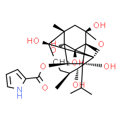 ChemSpider 2D Image | (1R,2R,3S,6S,7S,9S,10R,11S,12R,13S,14R)-2,6,9,11,13,14-Hexahydroxy-11-isopropyl-3,7,10-trimethyl-15-oxapentacyclo[7.5.1.0~1,6~.0~7,13~.0~10,14~]pentadec-12-yl 1H-pyrrole-2-carboxylate | C25H35NO9
