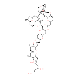 ChemSpider 2D Image | (1''S,2S,2'S,3''R,3aS,3a'S,5R,6''S,7S,7'S,7aS,7a'S,9''S,12''S,14''R,16''R,18''S,20''S,22''R,26''R,28''S,30''R,34''R,37''S,39''R,40''S,41''R,43''R,44''S)-7,7',14''-Trimethyl-8'',15''-bis(methylene)-2-[
(1S,3S)-1,3,5-trihydroxypentyl]decahydro-3'H,32''H-dispiro[furo[3,2-b]pyran-5,5'-furo[3,2-b]pyran-2',24''-[2,19,23,27,31,38,42,45,47,48,49]undecaoxaundecacyclo[32.9.2.1~3,40~.1~3,41~.1~6,9~.1~12,16~.0
~18,30~.0~20,28~.0~22,26~.0~37,44~.0~39,43~]nonatetracontan]-32''-one (non-preferred name) | C60H86O19