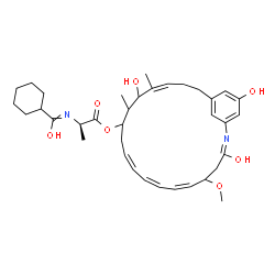 ChemSpider 2D Image | N-[(2R)-1-Oxo-1-{[(2E,6Z,8Z,10Z,16Z)-3,15,22-trihydroxy-5-methoxy-14,16-dimethyl-2-azabicyclo[18.3.1]tetracosa-1(24),2,6,8,10,16,20,22-octaen-13-yl]oxy}-2-propanyl]cyclohexanecarboximidic acid | C36H50N2O7