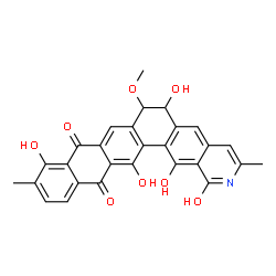 ChemSpider 2D Image | 1,6,10,15,16-Pentahydroxy-7-methoxy-3,11-dimethyl-6,7-dihydrotetraceno[2,1-g]isoquinoline-9,14-dione | C28H21NO8