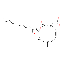 ChemSpider 2D Image | {(3E,6Z,9Z,12R,14R)-12-Hydroxy-14-[(2R)-2-hydroxyundecyl]-10-methyl-2-oxooxacyclotetradeca-3,6,9-trien-4-yl}acetic acid | C27H44O6