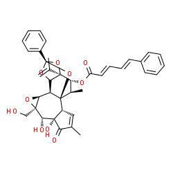 ChemSpider 2D Image | (1R,2R,6S,7S,8R,10S,11S,14S,16S,17R,18R)-6,7-Dihydroxy-8-(hydroxymethyl)-16-isopropenyl-4,18-dimethyl-5-oxo-14-phenyl-9,13,15,19-tetraoxahexacyclo[12.4.1.0~1,11~.0~2,6~.0~8,10~.0~12,16~]nonadec-3-en-1
7-yl (2E,4E)-5-phenyl-2,4-pentadienoate | C38H38O10