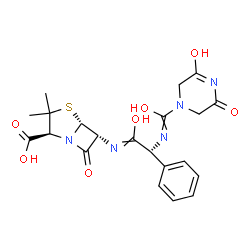 ChemSpider 2D Image | (2S,5R,6R)-6-{[(2R)-1-Hydroxy-2-{[hydroxy(5-hydroxy-3-oxo-3,6-dihydro-1(2H)-pyrazinyl)methylene]amino}-2-phenylethylidene]amino}-3,3-dimethyl-7-oxo-4-thia-1-azabicyclo[3.2.0]heptane-2-carboxylic acid | C21H23N5O7S