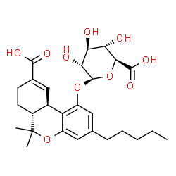 ChemSpider 2D Image | (6aR,10aR)-9-Carboxy-6,6-dimethyl-3-pentyl-6a,7,8,10a-tetrahydro-6H-benzo[c]chromen-1-yl beta-D-glucopyranosiduronic acid | C27H36O10