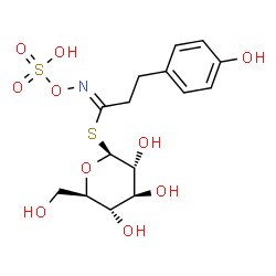 ChemSpider 2D Image | 1-S-[(1Z)-3-(4-Hydroxyphenyl)-N-(sulfooxy)propanimidoyl]-1-thio-beta-D-glucopyranose | C15H21NO10S2