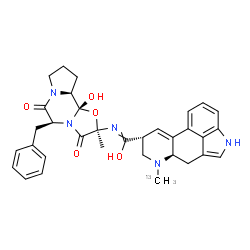 ChemSpider 2D Image | (8beta)-N-[(2R,5S,10aS,10bS)-5-Benzyl-10b-hydroxy-2-methyl-3,6-dioxooctahydro-8H-[1,3]oxazolo[3,2-a]pyrrolo[2,1-c]pyrazin-2-yl]-6-(~13~C)methyl-9,10-didehydroergoline-8-carboximidic acid | C3213CH35N5O5