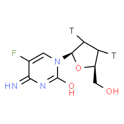 ChemSpider 2D Image | 5-Fluoro-1-[(2R,5R)-5-(hydroxymethyl)(3,4-~3~H_2_)tetrahydro-2-furanyl]-4-imino-1,4-dihydro-2-pyrimidinol | C9H10T2FN3O3