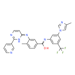 ChemSpider 2D Image | 4-Methyl-N-[3-(4-methyl-1H-imidazol-1-yl)-5-(trifluoromethyl)phenyl]-3-{[2-(3-pyridinyl)-4(3H)-pyrimidinylidene]amino}benzenecarboximidic acid | C28H22F3N7O