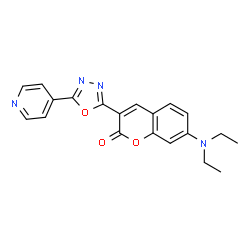 ChemSpider 2D Image | 7-Diethylamino-3-(5-pyridin-4-yl-[1,3,4]oxadiazol-2-yl)-chromen-2-one | C20H18N4O3